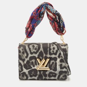 Louis Vuitton Grey/Black Leopard Print Coated Canvas Twist MM Bag