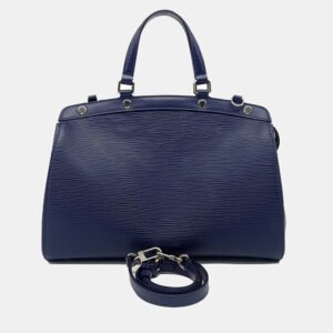 luxury-women-louis-vuitton-used-handbags-p1140317-002 Louis Vuitton Navy Blue Leather Epi Brea MM bag