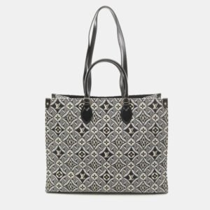 Louis Vuitton Grey Black Canvas Leather Monogram Jacquard On The Go Gm Since 1854 Tote Bag