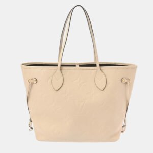 Louis Vuitton Creme Leather Monogram Empreinte Neverfull MM Tote Bag