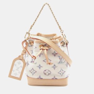 Louis Vuitton White Canvas Leather Nano Noe Monogram Jacquard Handbag