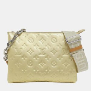 luxury-women-louis-vuitton-used-handbags-p1150678-004 Louis Vuitton Gold Leather Monogram Coussin PM Shoulder Bag