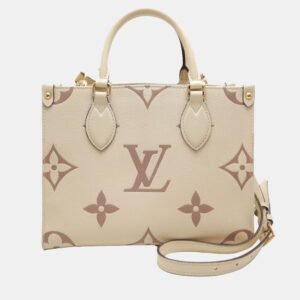 Louis Vuitton Cream Bicolor Monogram Empreinte Leather OnTheGo PM Tote Bag
