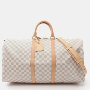 Louis Vuitton White Damier Azur Canvas Keepall Bandouliere 55 Shoulder Bag