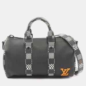 Louis Vuitton Black Leather with Limited Edition Distorted Damier XS Keepall Bandouliere Bag