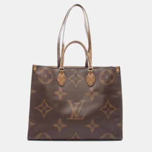 Louis Vuitton Brown Beige Monogram Giant Reverse OnTheGo GM Tote Bag