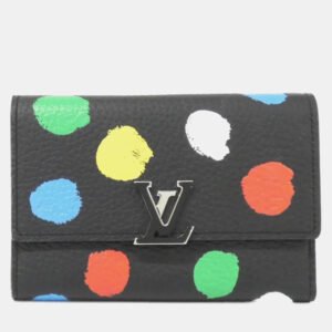 Louis Vuitton Black Multi-color Taurillon Leather Compact Portefeuille Capucines Wallet