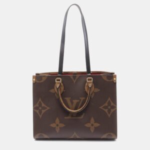 Louis Vuitton On The Go MM Brown Coated Canvas Leather Monogram Giant Tote Bag