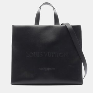Louis Vuitton Shopper Tote MM Black Leather Tote Bag