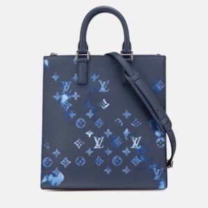 Louis Vuitton Sac Plat Navy Monogram Watercolor Grained Leather Shoulder Bag