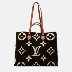 Louis Vuitton On The Go GM Beige/Black Leather Monogram Teddy Tote Bag