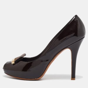 Louis Vuitton Dark Brown Patent Leather Peep Toe Pumps Size 36.5