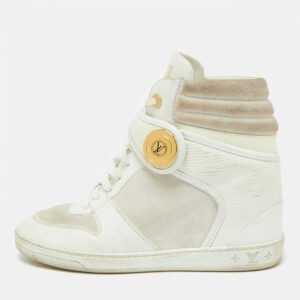 Louis Vuitton White Epi Leather and Suede Postmark Wedge Sneakers Size 39