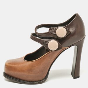 Louis Vuitton Brown/Beige Leather Block Heel Pumps Size 38