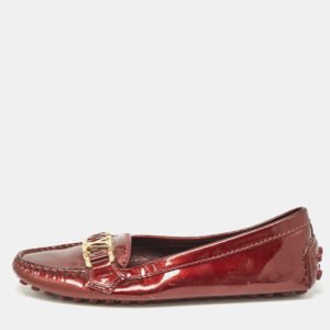Louis Vuitton Burgundy Patent Leather Oxford Slip On Loafers Size 35.5