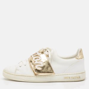 Louis Vuitton White/Gold Leather Frontrow Sneakers Size 36