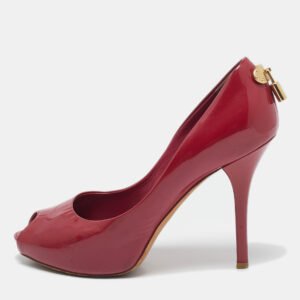 Louis Vuitton Red Patent Leather Oh Really! Peep Toe Pumps Size 37