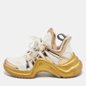 Louis Vuitton White/Gold Leather and Mesh LV Archlight Sneakers Size 40