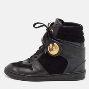 Louis Vuitton Black Epi Leather And Suede Wedge High Top Sneakers Size 37