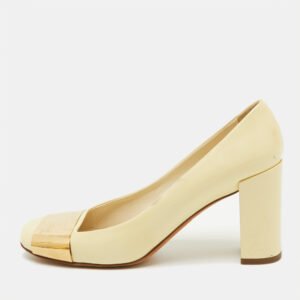 Louis Vuitton Cream Patent Leather Block Heel Pumps Size 38