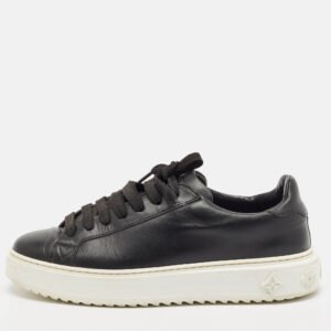 Louis Vuitton Black Leather Time Out Low Top Sneakers Size 38.5