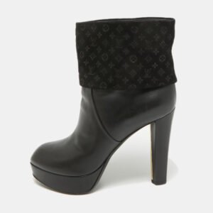 Louis Vuitton Black Monogram Suede and Leather Ankle Length Boots Size 39