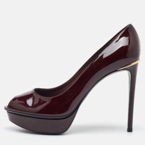 Louis Vuitton Burgundy Patent Leather Eyeline Platform Pumps Size 39