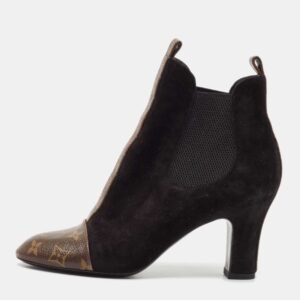 Louis Vuitton Black/Brown Suede and Monogram Canvas Revival Ankle Boots Size 38.5