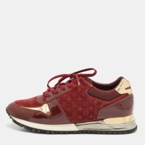 Louis Vuitton Burgundy Monogram Suede, Patent and Leather Run Away Lace Up Sneakers Size 37.5