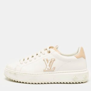 Louis Vuitton White/Beige Leather Time Out Sneakers Size 39