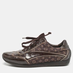 Louis Vuitton Brown Monogram Canvas and Patent Globe Trotter Sneakers Size 38.5