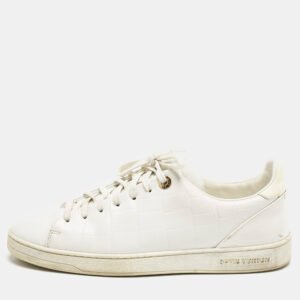 Louis Vuitton White Croc Embossed Leather Frontrow Sneakers Size 40