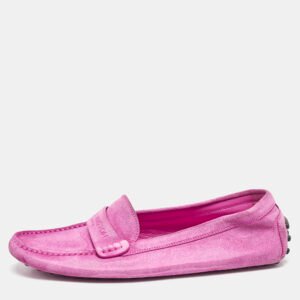 Louis Vuitton Pink Suede Slip On Loafers Size 39.5