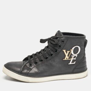 Louis Vuitton Black Nubuck Punchy Love Patch High Top Sneakers Size 36