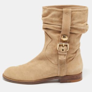 Louis Vuitton Beige Suede Buckle Ankle Boots Size 38