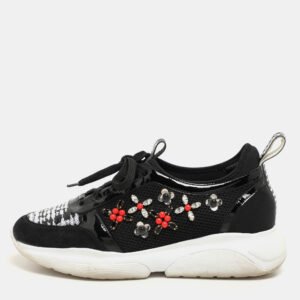 Louis Vuitton Black Patent Leather And Mesh Crystal Embellished Low Top Sneakers Size 36.5