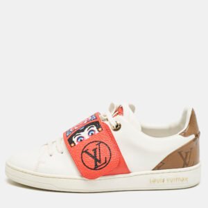 Louis Vuitton White Leather and Monogram Reverse Canvas Kyoto Sneakers Size 35