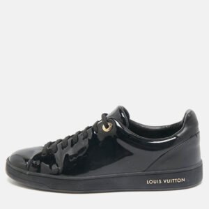 Louis Vuitton Black Patent Leather Frontrow Low Top Sneakers Size 38
