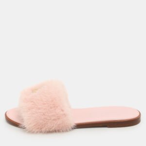 Louis Vuitton Pink Mink Fur Lock It Flat Slides Size 38
