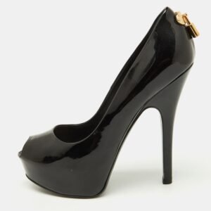 Louis Vuitton Black Patent Leather Oh Really! Platform Peep Toe Pumps Size 37.5