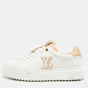 Louis Vuitton White/Beige Leather Time Out Sneakers Size 38.5