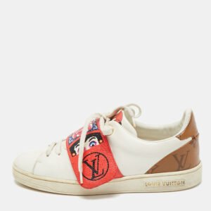 Louis Vuitton White Leather and Monogram Reverse Canvas Kyoto Sneakers Size 36