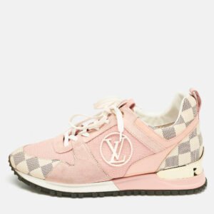 Louis Vuitton Peach Pink/White Suede, Mesh and Damier Azur Canvas Run Away Sneakers Size 38