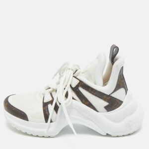 louis vuitton white/brown monogram canvas and leather archlight sneakers size 38