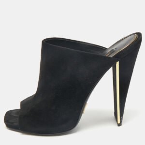 louis vuitton black suede block heel mules size 38