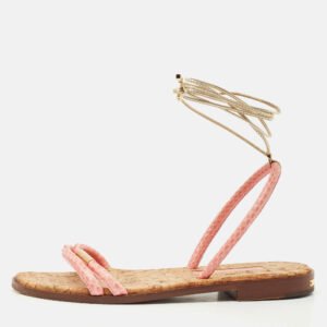 Louis Vuitton Pink Snakeskin Sunseeker Flat Sandals Size 35.5