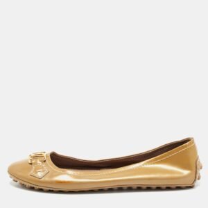 Louis Vuitton Beige Patent Leather Oxford Ballet Flats Size 39