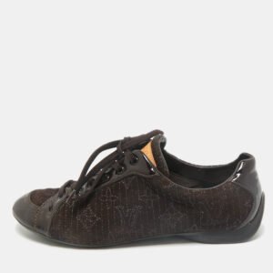 Louis Vuitton Dark Brown Suede and Patent Leather Low Top Sneakers Size 39