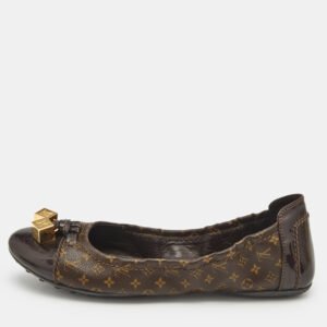 Louis Vuitton Brown Coated Canvas and Patent Leather Lovely Ballet Flats Size 38