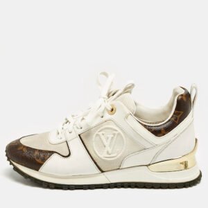 Louis Vuitton White/Brown Monogram Canvas and Leather Run Away Low Top Sneakers Size 36